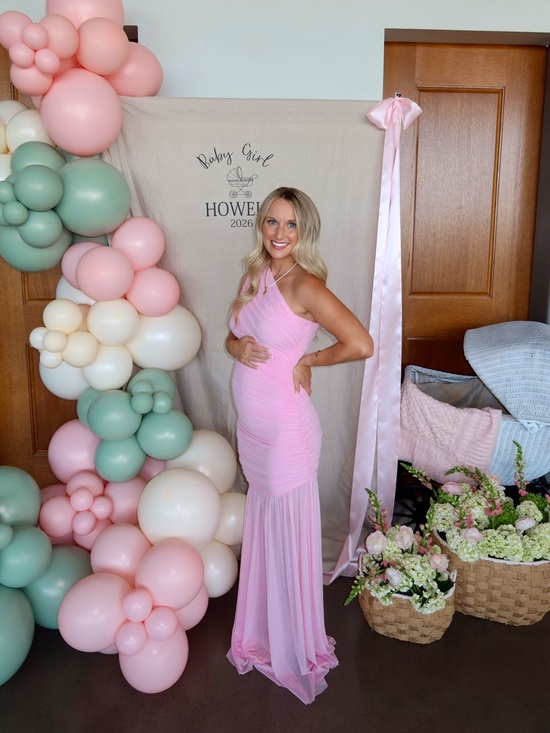 Pinkblush Dresses & Skirts - Light Pink Ruched Mesh One Shoulder Maxi Dress